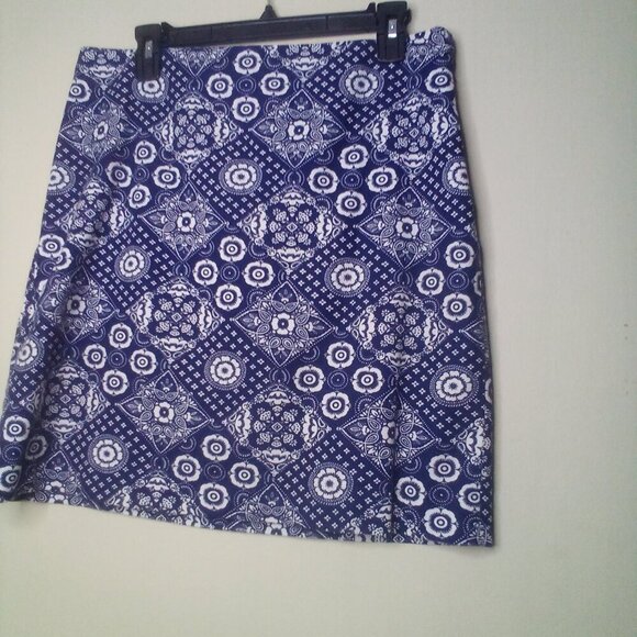 Talbots Skirt Women 8 Straight Short Side Zip Pattern Blue - Picture 8 of 16